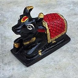 TEJASWI Craft Black Marble Beautiful Handpainted Shiva Nandi Moorti Murti Statue Figurine Idol Sculpture (2 x 2.3 inch) for Puja Home, Office, Temple, Mandir-image-0