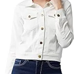 dolce crudo Women's White Polo Neck Full Sleeves Denim Solid Cropped Jacket-picture-48
