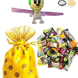 Mickey Mouse LED Rakhi for Kids, Gift Candy Potli with Personal Message & Roli Chandan Chawal Mishri Pack for Little Small Bhai Bhaiya Brother-image-30