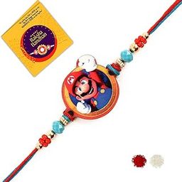 Mario-Wooden Châracter - Kids Fancy & Attractive Rakhi for Bro/Brother/Bhaiya/Veera with roli-chawal-kumkum-sakkar & Printed Greeting Card (Multi-Colour) (BéWOOD_004) Beingelegânt™-image-94