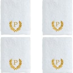Mrunals Fashion- Face Towel with Alphabet Embroidery (Pack of 4), Face Towel 60 GSM Size 12 X 12 inch, Golden Color Embroidery, White Towel (Golden Embroidery P)-image-30
