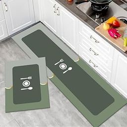 Outlay Home Kitchen Mats, Waterproof Memory Foam Kitchen Rugs, Standing Desk Mat Floor Mats, Comfort Runner Rug Carpets for Kitchen Floor, Sink - 2 Piece (Green)-image-52