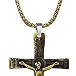 m men style Jesus Crucifix Cross Metal Locket | Christian Religious Necklace for Men & Women | Faith Gift Accessory Copper-picture-12
