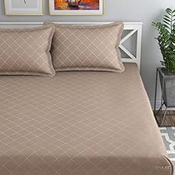 BSB HOME Premium Cotton Elastic Fitted Bedsheets with 2 King Size Pillow Covers | Double Bed with All Around Elastic 180 TC Supersoft | Size - King Size 72 x78+10 inches | Tan Color-image-22
