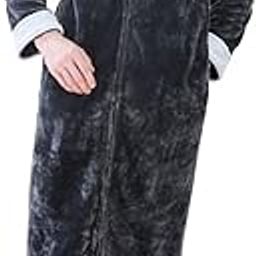 Wearable Blanket Sweatshirt Long Zipper Front Nightgown Thick Onesie Pajamas Men Grey Green M-image-88