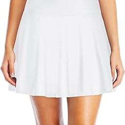 Women High Waisted Swim Skirt Long Skirted Swimsuit Bottom Athletic Bathing Suit Skirt with Panty, White 1, X-Large-picture-45