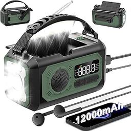 irjeen 12000mAh Emergency Radio, Hand Crank Radio, Portable Weather Alert Radio AM/FM/NOAA, Solar Radio with Flashlight, Reading Lamp, SOS Alarm, Power Bank, for Home & Outdoor Emergency(Green)-picture-19