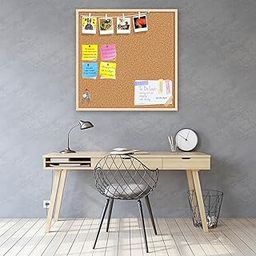ArtzFolio Cork Board | Bulletin Board Notice Pin Board | Vision Soft Board Combo with Thumb Push Pins & Sticky Notes | Natural Brown Frame | 16 x 16 inch (41 x 41 cms)-image-1