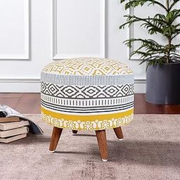 Modern Homes Ottoman Stool for Living Room | Pouffes for Sitting | Printed Stool for Bedroom | Foot Rest Ottoman stools with 4 Wooden Legs (14 inch Height, Yellow)-image-94