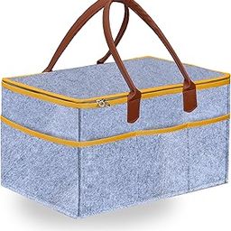 GREEN DECOR-Non Woven Fabric Diaper Caddy Bag with Handles & Zip Lock for Smart Mothers Baby Diaper Caddy Wipes Felt Storage Organizers,Foldable & Portable(Grey&Tan&Yellow-18X12X9 Inch)-image-73