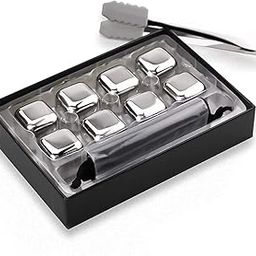 PREMVATI Steel Whiskey Stones for Gifts, High Cooling Whiskey Rocks, Reusable Metal Ice Cubes, Chilling Stones, Wine Cooler for Drink,Bar Accessories W/Tongs & Freezer Tray Whiskey ((Pack of 8))-27