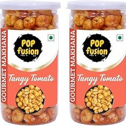 Popfusion Gourmet Roasted and Flavoured Makhana- Tomato(70gm*2) - Gluten free and Low Fat Snacks with Airtight Glass Jar - Pack of 2 (140 gm)-image-69