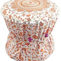 Pakshala Love Seat Indian Tradition Footstool Bamboo Cover Mudda Ottoman Pouffe Cover Multi Colour Size 17x18 Inches (Orange)-image-80