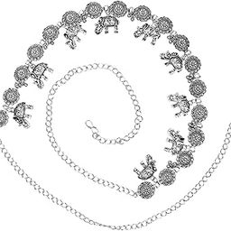 Navratri Ethnic Silver Oxidised Adjustable Boho Waist Chain/Belly Chain/Kamarband For Women-image-12