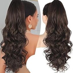 Ponytail Extension, 18 to 20" Long Curly Wavy Claw Clip in Ponytail Hair Extensions, Jaw Clip on Pony Tails Fluffy Hairpiece for Women Daily Party Use, Brown Color (Brown)-image-28
