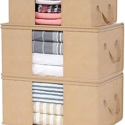 Home Style India Foldable Non-Woven Fabric 3 Pieces Rectangular Closet Organizer and Clothing Storage Bag for Clothes, Blanket, Comforter, Under Bed Storage (Standard, Beige)-9