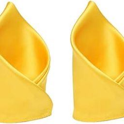 Yellow Premium Mens Solid Micro Fiber Silk Satin Pocket Square Wedding Handkerchiefs-Pack of 2-image-39