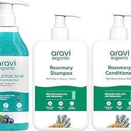 Aravi Organic Daily Care Routine Combo – 2% Salicylic Exfoliating Body Wash with Niacinamide & Blueberry, Rosemary Shampoo for Scalp Detox & Rosemary Conditioner for Soft & Nourished Hair (Pack of 3)-9