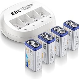 EBL 4 Bay 9V Lithium ion Battery Charger with 4 Packs 600mAh 9V Li-ion Rechargeable Batteries-image-42