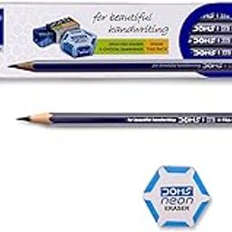 DOMS X1 Xtra Super Dark Pencils Box Pack|Hexagonal Shape For Easy Holding&Comfort|Free Eraser|Scale&Pencil Cap Inside|Dark&Neat Handwriting|Pack Of 10 Pencils|Black-23