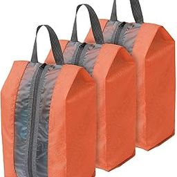 Shoe Pouch Travel Organizer - Packing and Footwear Storage for Men, Women - Set of 3 - Orange-image-56