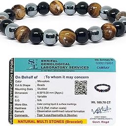 Natural Triple Protection Bracelet with Lab Certificate for Women and Men - Hematite, Tiger Eye, Black Obsidian Stone Bracelet for Courage, Strength, Protection, and Balance - 8MM Beads-17