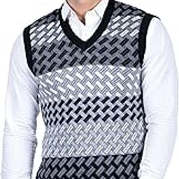 Men Woolen V-Neck Printed Design Sleeveless Pullover Heavy Rainbow Fabric Winter Wear Pure Wool Cardigan for Men Fully Warm Pullovers Free Sizes-image-83
