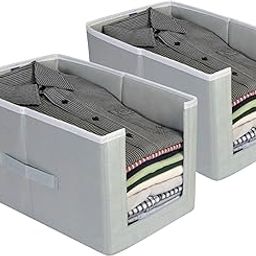HomeStrap Set Of 2 Non Woven Inside Shirt Stacker/Cloth Storage Foldable Wardrobe/Closet Organizer With Handle For T-Shirts Shirts & Clothes (Grey)(Featured On Shark Tank) (Polypropylene, Rectangular)-image-10