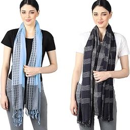 Women's stole/scarf Colour- Black & Cream & Purple & Pink soft viscose ethnic scarves pack of 2 ST-11-ALL-image-58