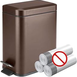 Soft Close Lid, Brushed Stainless Steel, Rectangular Trash Can 5L with Anti - Bag Slip Liner, Use as Small Waste Basket, Dust Bin, or Decor in Bathroom, Restroom, Kitchen, or Bedroom (Bronze)-3