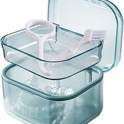 MURRI&MURRDI Retainer Case, Denture Bath Box with Strainer Basket, Mouth Guard Case, Braces Cleaner Cup, Cute Denture Cleaning Holder for Travel Retainer Storage Soak Container (B Blue)-17