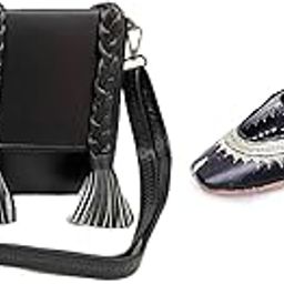 Black Zari Women's Rajasthani Embroidered Pure Leather Punjabi Jutti Mojaris Flats Shoes with PU Leather Shoulder Crossbody Bag for Girls & Women's-image-27