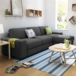 FURNY Junnoy 4 Seater Fabric RHS L Shape Sofa - Set (Grey)-image-32