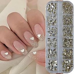 S.A.V.I Crystal Nail Art Rhinestones Kit – 3D Flatback Glass Stones in 6 Shapes & Sizes – Nail Gems for Women & Girls – Silver DIY Manicure Decoration with Picker Pencil & Tweezer-image-74