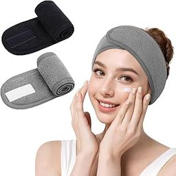 Facial Spa Headband - 2 Pcs Makeup Shower Bath Wrap Sport Headband Terry Cloth Adjustable Stretch Towel with Magic Tape-image-26