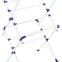Amazon Brand - Solimo Premium Alloy Steel Extra Large Cloth Drying Rack (White & Blue)-16