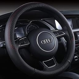 Follicomfy Auto Car Genuine Leather Steering Wheel Cover Anti Slip Wrap 15",Black-13