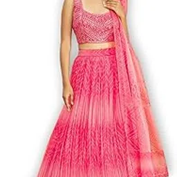 Womens Organza Lehenga Choli Semi-Stitched Pink Free Size-image-13