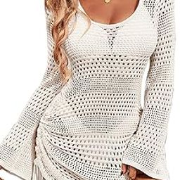 Women Crochet Swimsuit Knot Back Swimsuit Drawstring Bathing Suit Coverup 2024-image-2