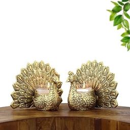 Smile Gift Antique Gold Plated Peacock Tealight Candle Holder Set - Elegant Home & Festive Decor-image-49