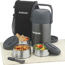 Borosil - Hot-N-Fresh Stainless Steel Insulated Lunch Box, Set of 3 (1pcs 350 ml + 2pcs 420 ml), Grey-15