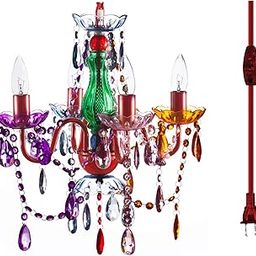 The Original Brink House Pendant Light, Multicoloured, 4 Light Points, 44 cm (H) x 38 cm (W), Red Metal Frame with Multicoloured Glass Handle and Acrylic Crystals-2