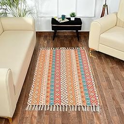 AMAZE ATTIRES Handmade Printed Chindi Floor Rectangular Dhurrie/Rugs/Carpet for Living Room/Bedroom/Drawing Room/Hall Home Decor (2 Feet X 3 Feet, Red)-image-10