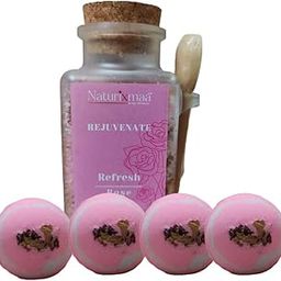 Naturixmaa Rose Bath Salt & Bombo Combo | Bath Salt (200gm) & Bath Bombs (60gm_4Pc) | Pure | Natural | Bath Fizzy | Gift Set for Birthday, Anniversay, Vacation-image-13