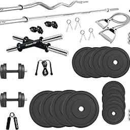 DREAM FIT Professional Rubber Plates Combo - 40Kg Home Gym Set With 3 Ft Curl Rod, 5 Ft Straight Rod, 1 Pair Dumbbell Rods And Gym Accessories (40 Kg Set), Black-image-26