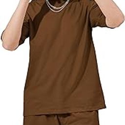 Mens Solid Round Neck Half Sleeve Brown Color Tshirt and Brown Short Cotton Oversized Fit Co-Ords-image-58