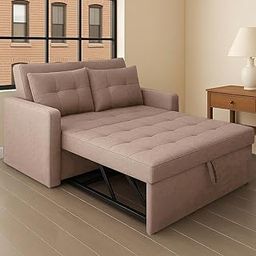 FURNY Tressa 2 Seater Pull-Out Premium Fabric Sofa Cum Bed Sofa Set for Living Room (Beige Fabric Color)-image-17