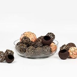 Scentattva.com Spherical Balls Rattan, Wood and Dried Flowers Bowl Fillers for Home and Office Decoration, Pack of 22 Pieces, (Brown and Peach)-image-12