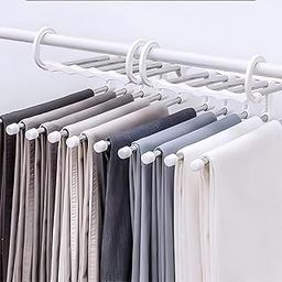 Storite 5 in 1 Stainless Steel Foldable Square Hangers for Clothes Magic Foldable Hanger for Hanging Multi-Layer and Multi-Purpose Pant Hangers for Wardrobe - White(2 Pack)-5