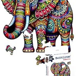 Webby Majestic Elephant Jigsaw Puzzle | Travel Game | Wooden Zentangle Art Design Puzzle Toy for Kids and Adults (35 Pieces)-image-1